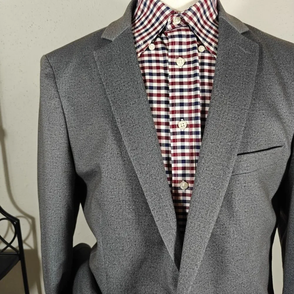 Haggar Men's In Motion Knitted Blazer Slim Fit Gray Poly Blend Size 46L‎